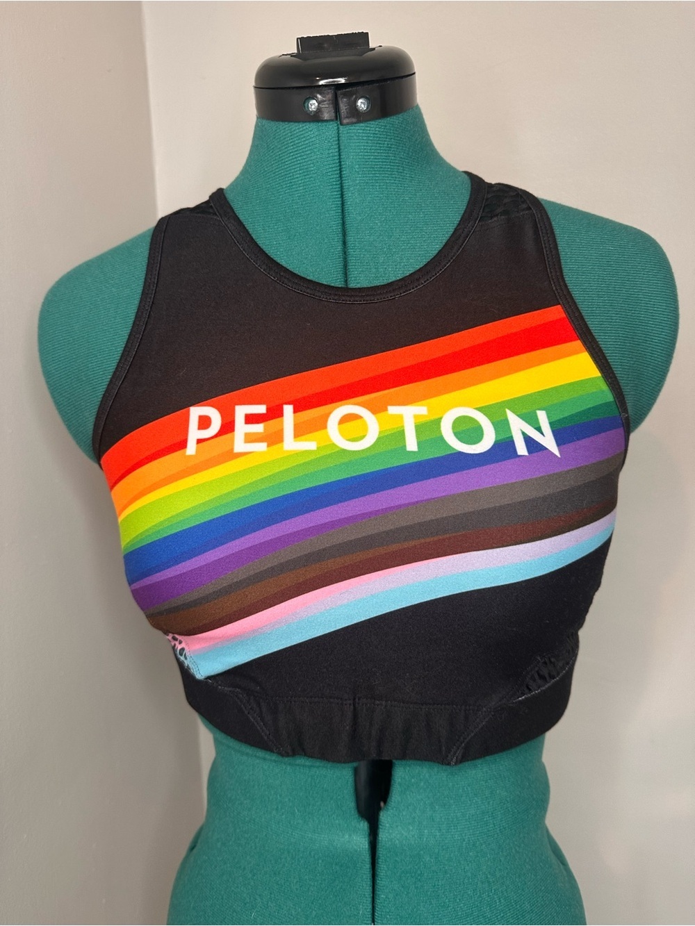 Peloton Pride Rainbow Sports Bra Black Mesh Back Size M